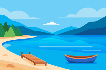 Naklejka premium A clear turquoise bay with a boat and mountains on a Greek island