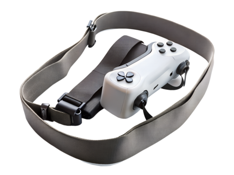 White video game controller with a strap, isolated on transparent background - Powered by Adobe