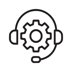 Obraz premium A black outline icon of a headset with a gear in the middle on a white background illustration