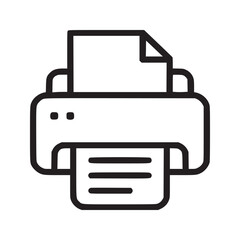 A simple black and white line drawing icon of a printer with paper being printed out of it