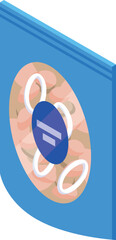 Vacuum pack blue bag containing food product, possibly onion rings, presented with isometric projection