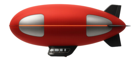 Advertising blimp with a vibrant red body and large side panels