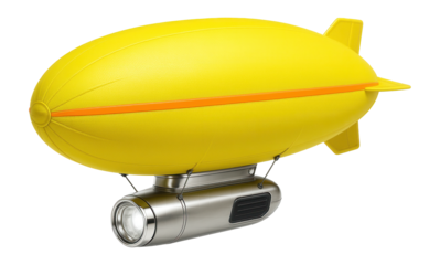 Search and rescue blimp with a spotlight and bold yellow coloring
