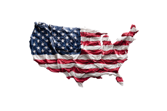 US flag draped over map of the United States