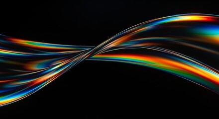 Abstract Colorful Ribbon Wave on Black Background  Dynamic Flowing Art Design for Modern Digital Wallpaper or Graphic Element