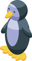 Adorable penguin standing, showcasing its orange beak and feet in an isometric view