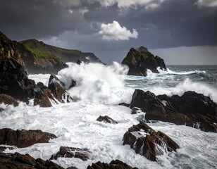 Fototapeta premium Rugged Coastline Against Stormy Skies.