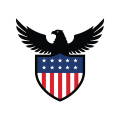Eagle and USA Flag Shield, American Heraldic Emblem, Patriotic Symbol, Freedom Vector