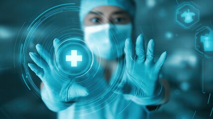 A doctor and a healthcare or medical data symbolizing  AI agents and AGI technology using agentic superintelligence in the future for autonomy and the growth of ASI during the singularity