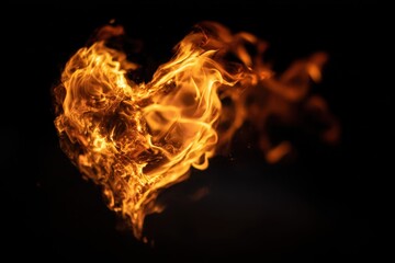 Flames taking the shape of a heart creating a dramatic visual display in a dark environment