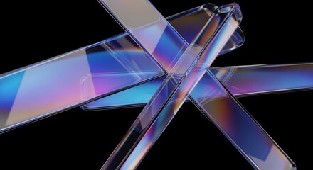 Abstract Geometric Design with Iridescent Reflections on Black Background  Modern Art Stock Photo for Website or Presentation