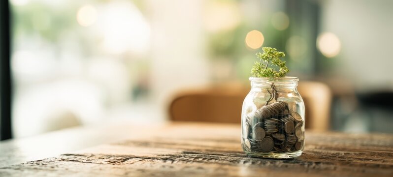 The jar filled with coins showcasing growth and financial prosperity.