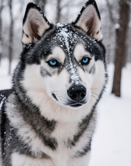 Obraz premium Siberian Husky in Snow, Blue Eyes