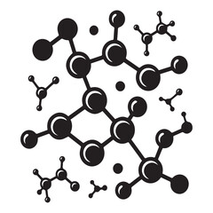 Abstract scientific illustration of molecular structures and chemical bonds, representing science, chemistry, and research in a conceptual design