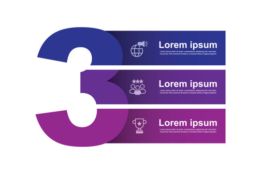 3 step infographic template. Vector graphic information or presentation with icons and number three concept.