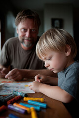 Fototapeta premium heartfelt moment unfolds as young son creates handmade card for his father expressing gratitude
