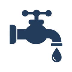 Dark blue water faucet illustration with dripping water drop plumbing icon tap symbol liquid flow utility graphic