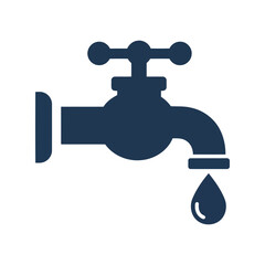 Dark blue water tap icon plumbing fixture dripping faucet liquid supply bathroom kitchen element