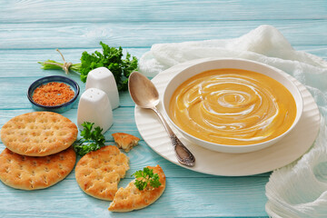 roasted parsnip and carrot soup, top view