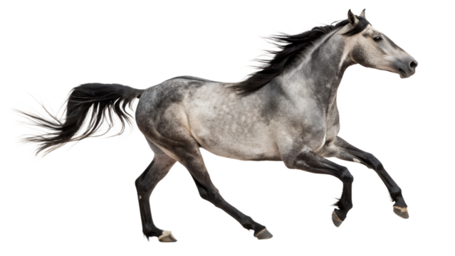 Grey horse running isolated on transparent background