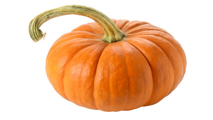 A single ripe orange pumpkin with a green stem, isolated on transparent background