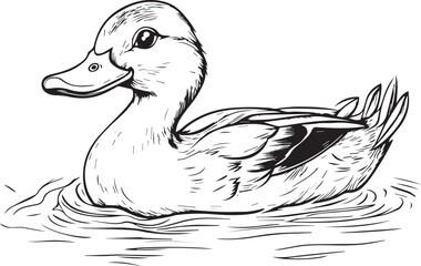 Coloring for kids, duck on the water, vector.