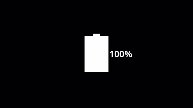 Smartphone battery charging animation from 0% to 100% transparent background alpha channel