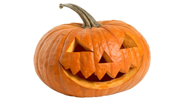 A carved pumpkin with a scary face, known as a jackolantern, isolated on transparent background - Powered by Adobe