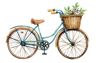Vintage Bicycle with Christmas Greenery and Red Berries in Basket