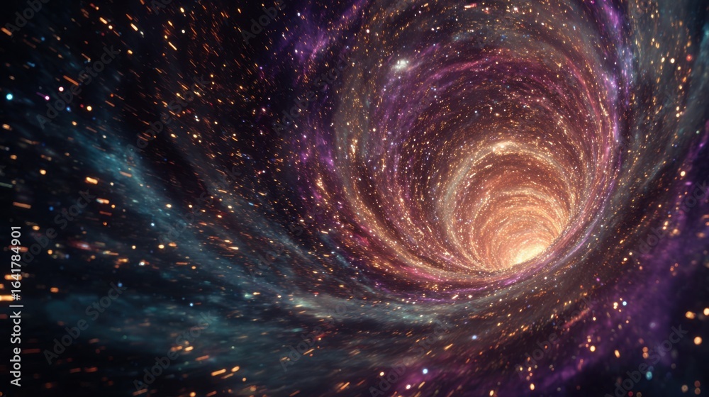 Wall mural cosmic vortex swirling with vibrant colors and glowing stars, creating a mesmerizing visual of deep 