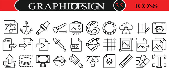Naklejka premium Vector art of graphic design icons set isolated on white background, collection of creative tools and elements for design