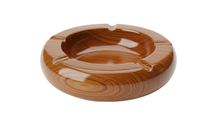 Wooden Ashtray, Brown Shining Surface, well polished / Transparent Background