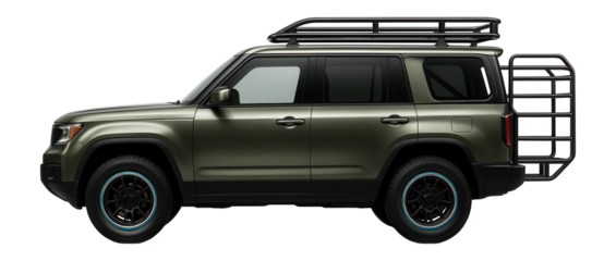 Rapid deployment vehicle with rear storage rack and roof rails