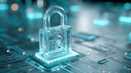 Conceptual Image of a Lock on a Circuit Board Representing Cybersecurity and Data Protection
