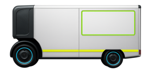 Mobile vaccination unit with prominent signage and external refrigeration unit