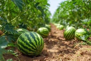 Watermelon harvest in a vibrant farm field during the peak summer season