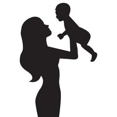 Loving Mother Holding Baby Silhouette - Mom and Child Vector eps10