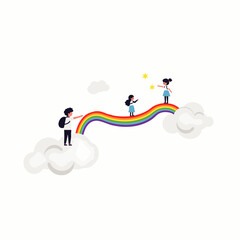 Vibrant illustration depicts a global team's remote collaboration, fostering virtual connections, togetherness, and an inclusive company culture.