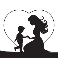 vector silhouette of mom and baby illustration eps10