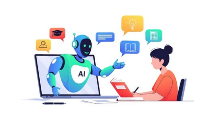 Online education with AI assistant helping student
