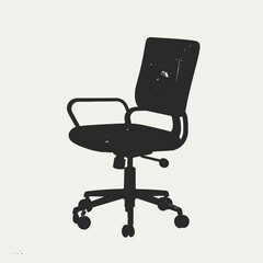 Fototapeta premium A detailed black silhouette of an office chair, angled slightly to the right. The chair features a back, seat, armrests, and wheels