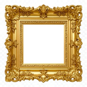 Naklejki Ornate gold square frame with elaborate carvings