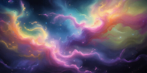 Vivid Abstract Galaxy with Rainbow Colors and Shining Stars in Outer Space.