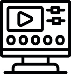 Monitor displaying video editing software with play button, control panel, and timeline, representing multimedia production and content creation