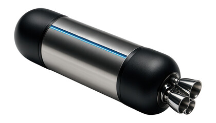 Cylindrical propulsion unit with visible fuel tanks and engine nozzles