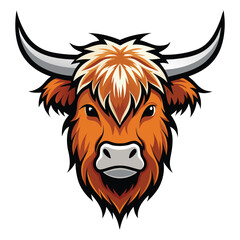 Highland Cow Head Mascot Illustration Logo