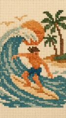 Retro beach cross-stitch art