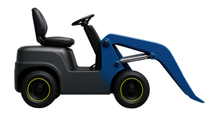 Compact lift truck with a blue hydraulic arm and a low-profile design for urban areas