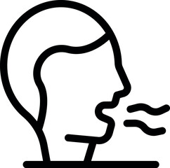 Human head breathing showing respiratory system and exhalation process in simple black lines