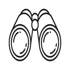 A simple line drawing of binoculars with a white background and black outlines of the object itself